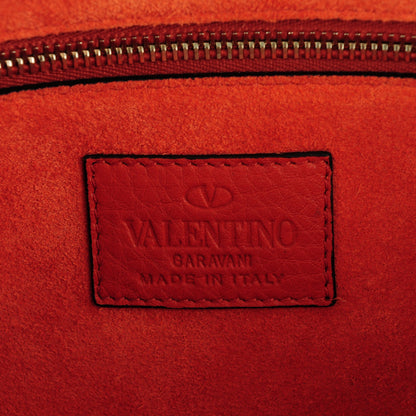 Valentino Garavani Pebbled Calfskin Monochrome Medium Glam Lock Rockstud Flap English Red 6 of 7