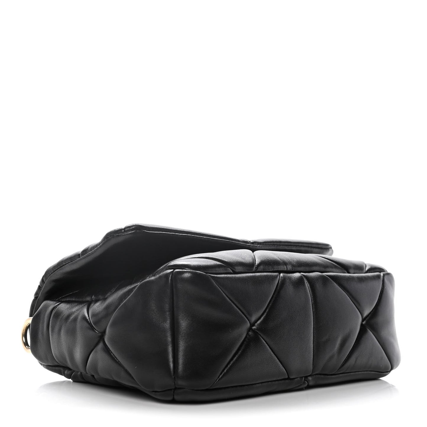 Nappa Re-Nylon Triangle Quilted Patchwork System Flap Shoulder Bag Black