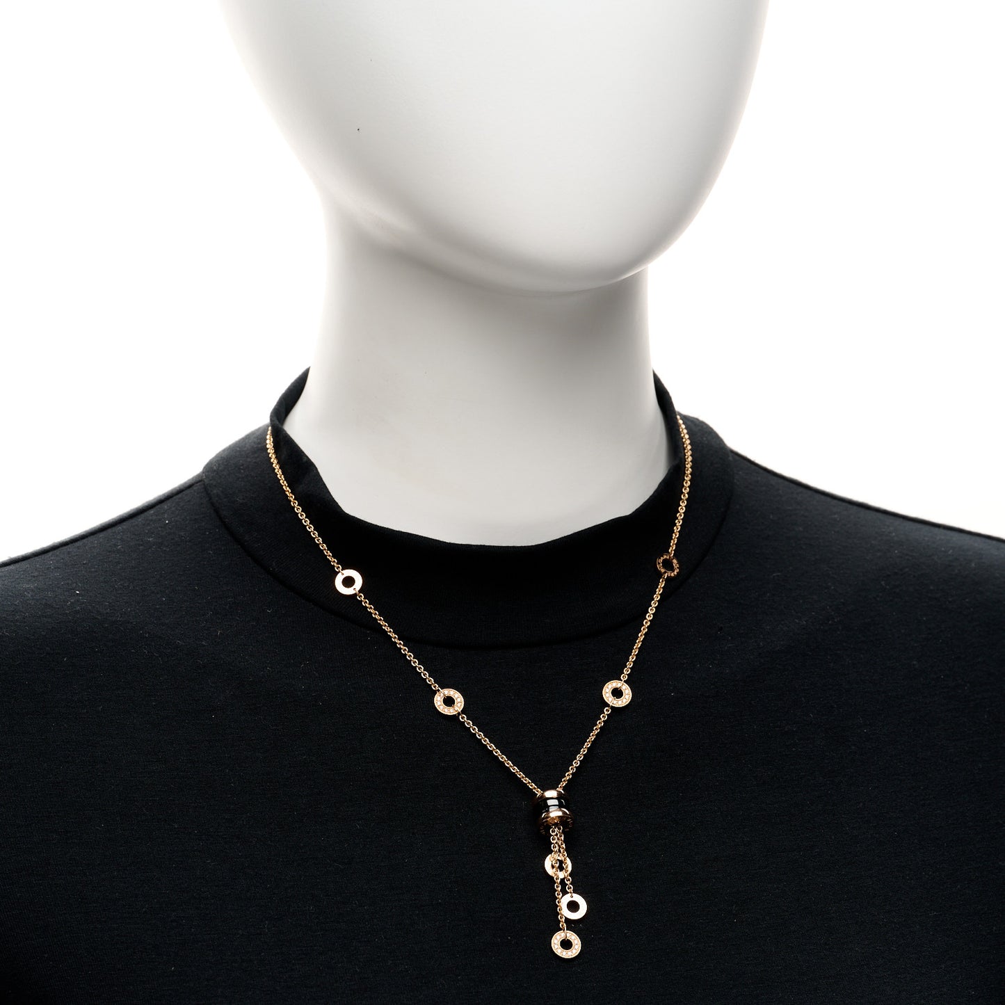 18K Rose Gold Diamond Black Ceramic B.Zero1 Necklace