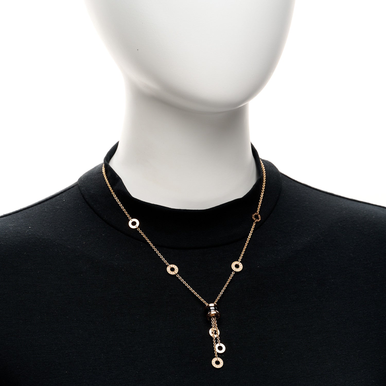 Bulgari 18K Rose Gold Diamond Black Ceramic B.Zero1 Necklace 2 of 4