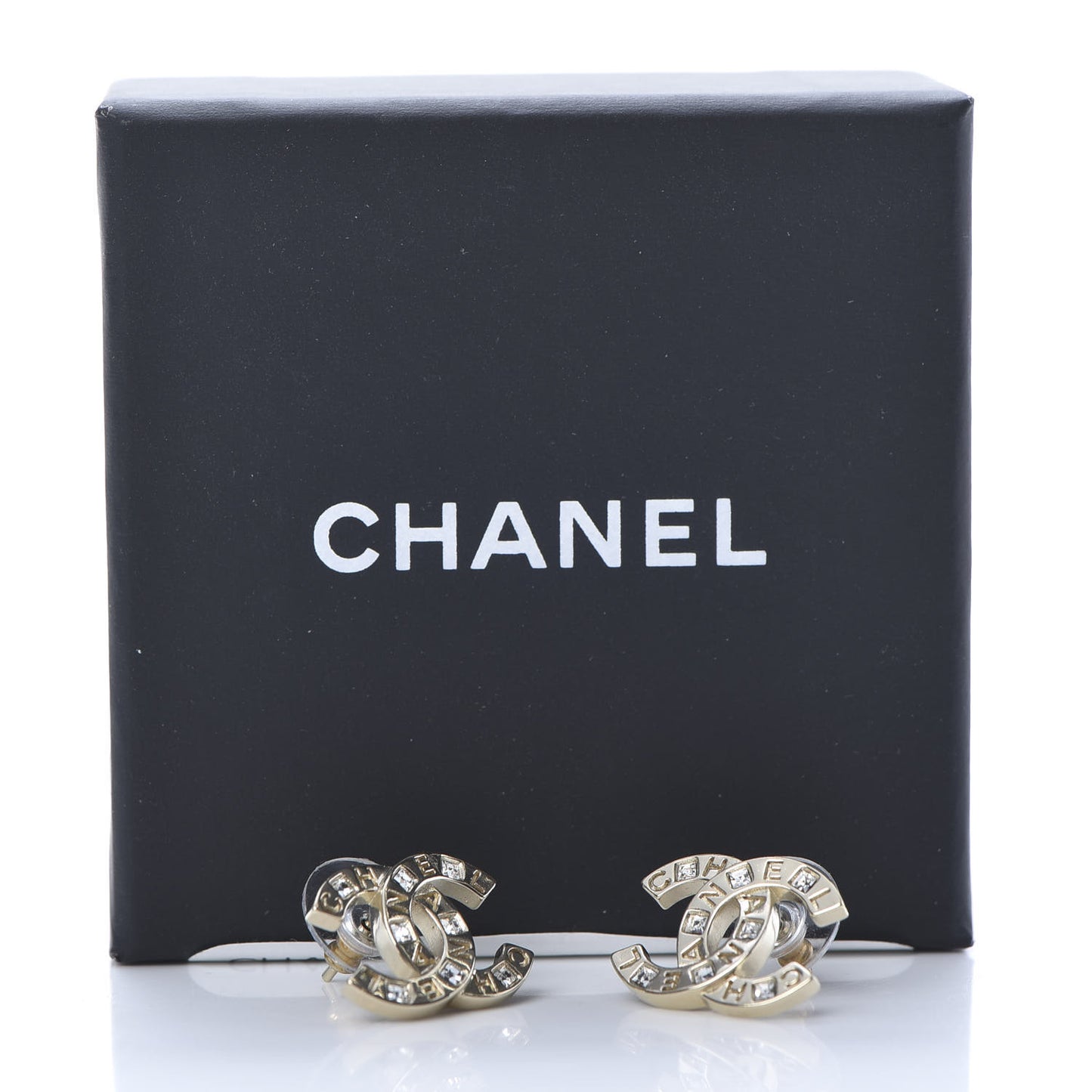 Crystal Metal CC Paris Button Stud Earrings Gold