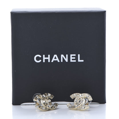Chanel Crystal Metal CC Paris Button Stud Earrings Gold 5 of 5