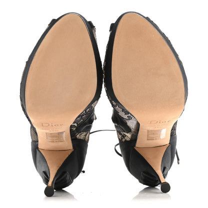 Christian Dior Suede Transparent Mesh Floral Embroidered Peep Toe Boots 37.5 Black 6 of 11