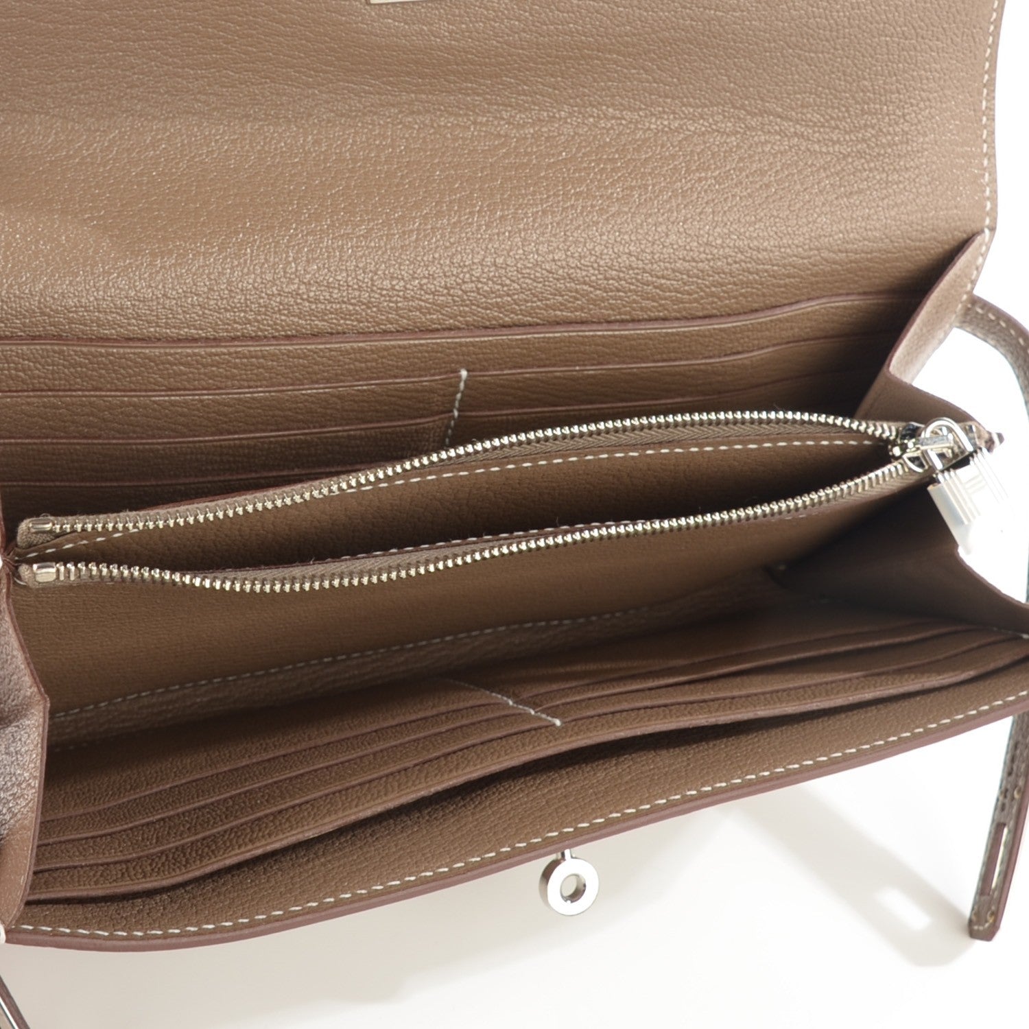 Hermes Chevre Mysore Kelly Longue Wallet Etoupe 9 of 12