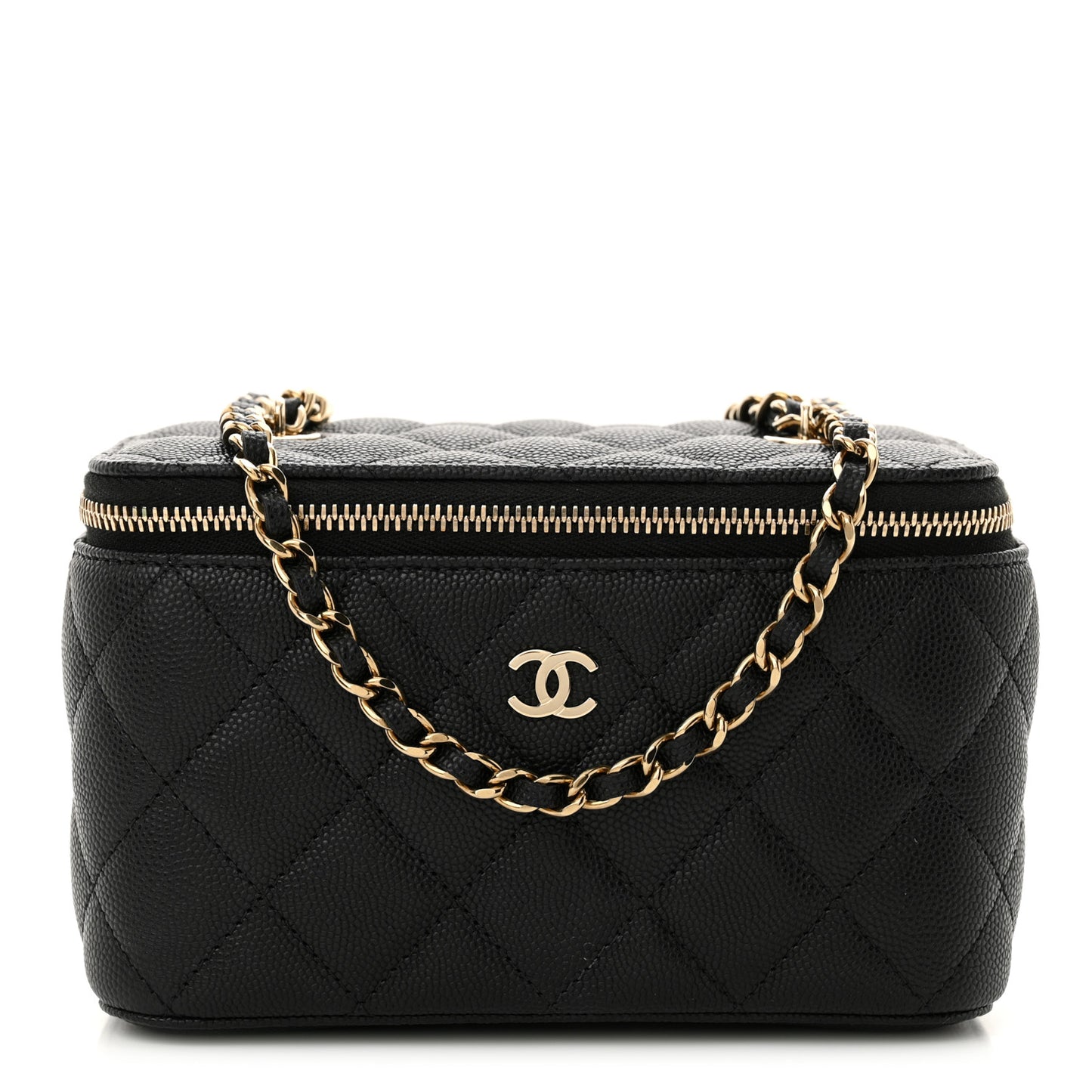 Caviar Quilted Small Vanity Case With Chain Black