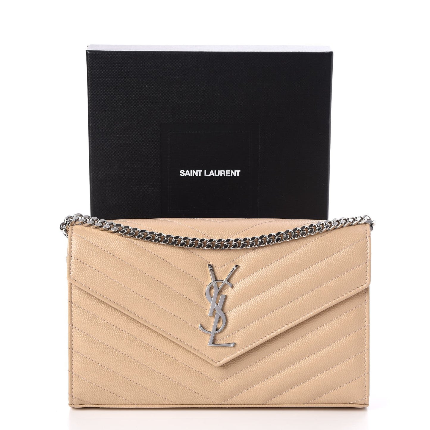 Grain De Poudre Matelasse Chevron Monogram Chain Wallet Nude Powder