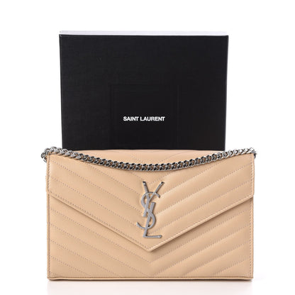 Saint Laurent Grain De Poudre Matelasse Chevron Monogram Chain Wallet Nude Powder 7 of 7