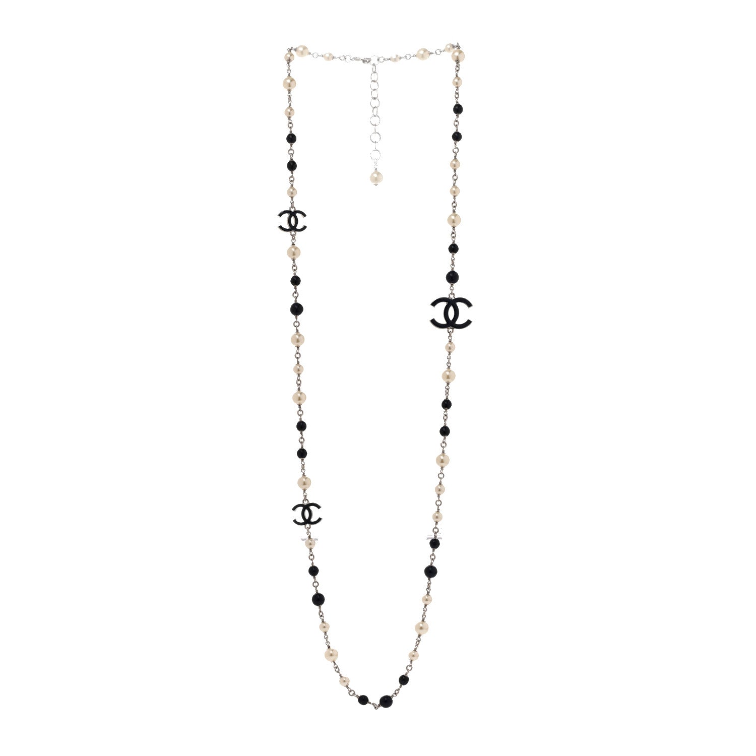 Chanel Pearl Beaded Enamel CC Long Necklace Blue Silver 3 of 5