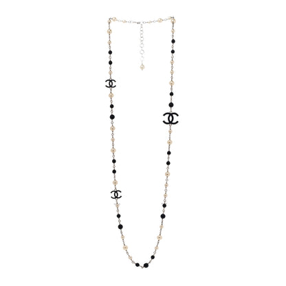 Chanel Pearl Beaded Enamel CC Long Necklace Blue Silver 3 of 5