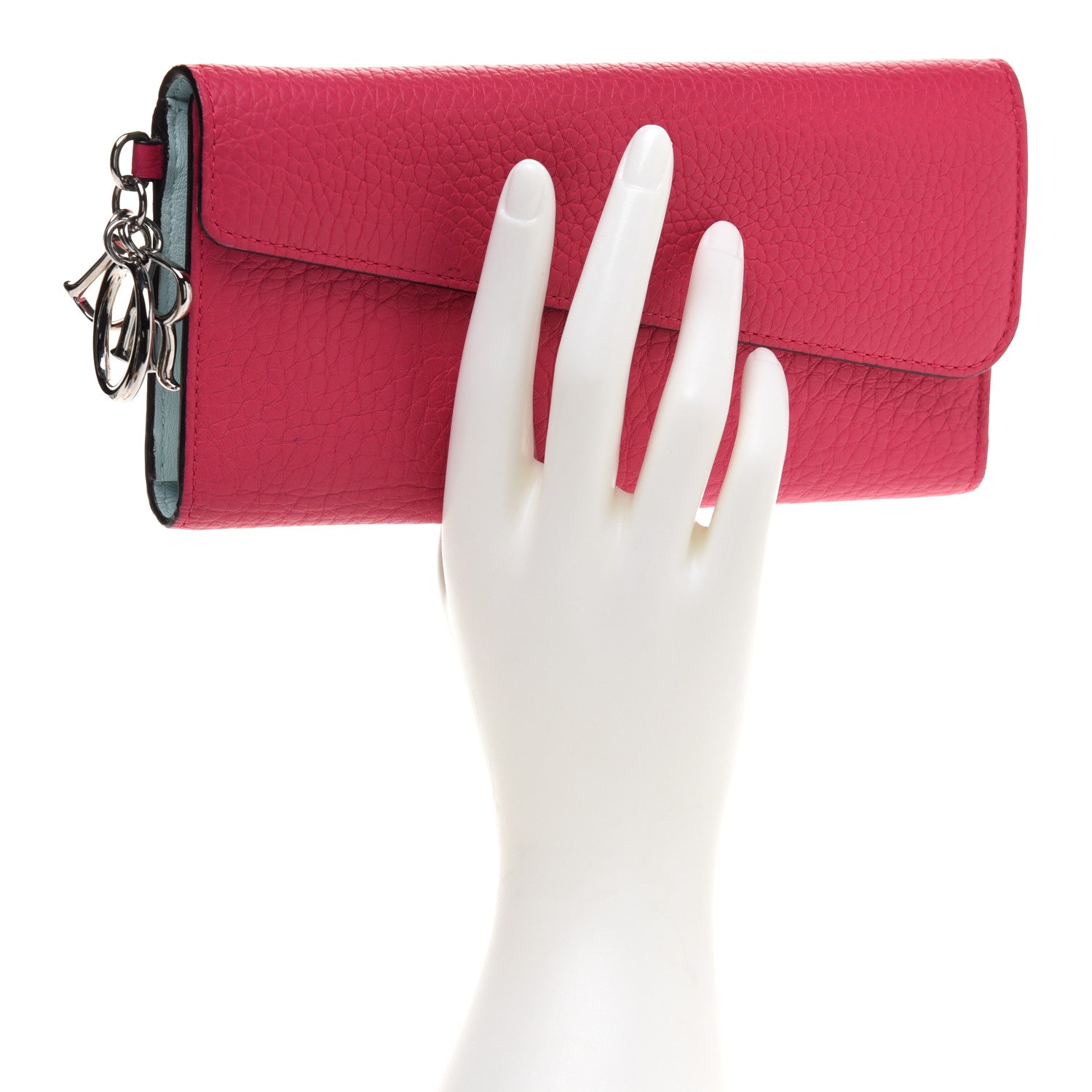 Christian Dior Bullcalf Diorissimo Long Wallet Fuchsia Sky Blue 2 of 11
