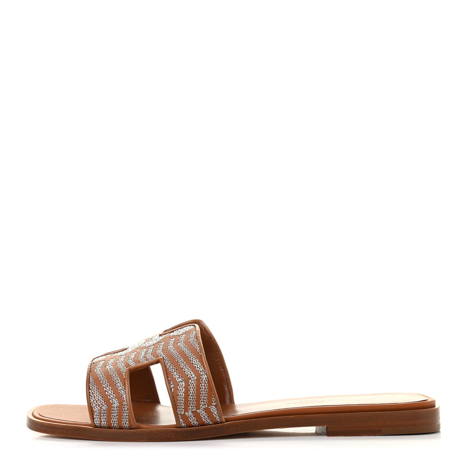 Hermes Embroidered Calfskin Oran Sandals 37 Naturel Gris Argente 1 of 8