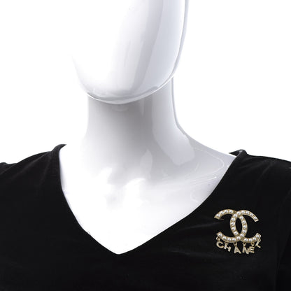 Chanel Crystal Pearl Signature Drop Brooch Gold 2 of 4