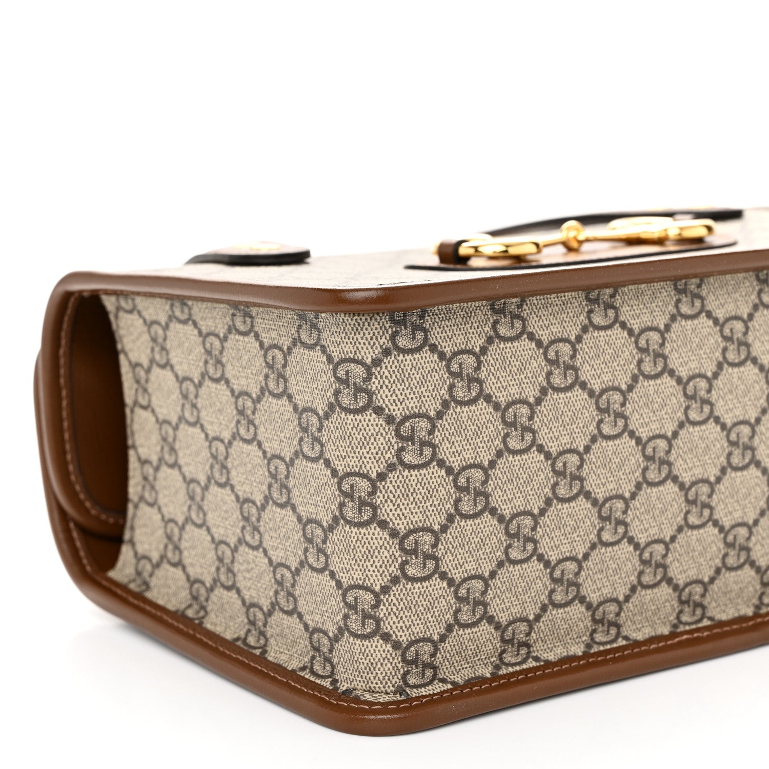 Gucci GG Supreme Monogram Azalea Calfskin Small Horsebit 1955 Foldover Top Handle Bag Beige Ebony Brown Sugar 9 of 10