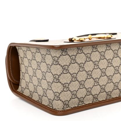 Gucci GG Supreme Monogram Azalea Calfskin Small Horsebit 1955 Foldover Top Handle Bag Beige Ebony Brown Sugar 9 of 10
