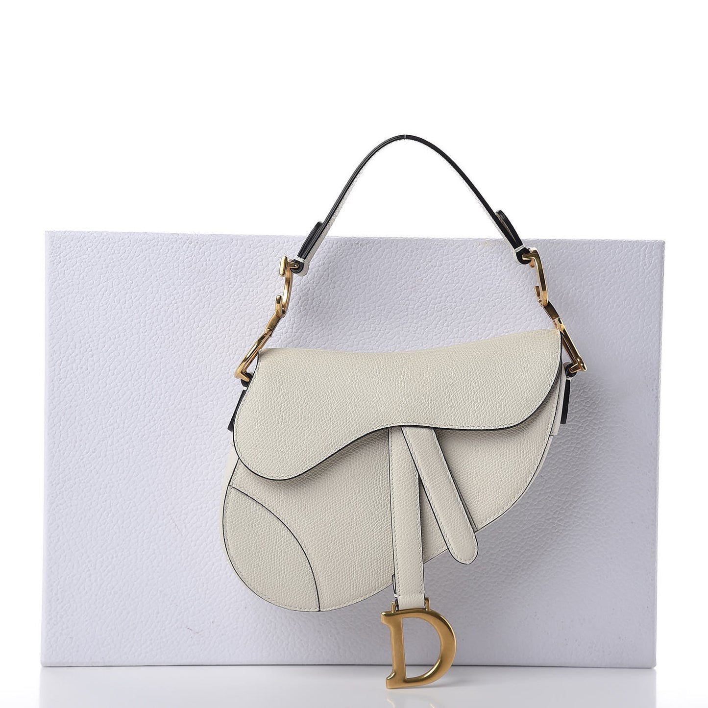 Grained Calfskin Mini Saddle Bag White