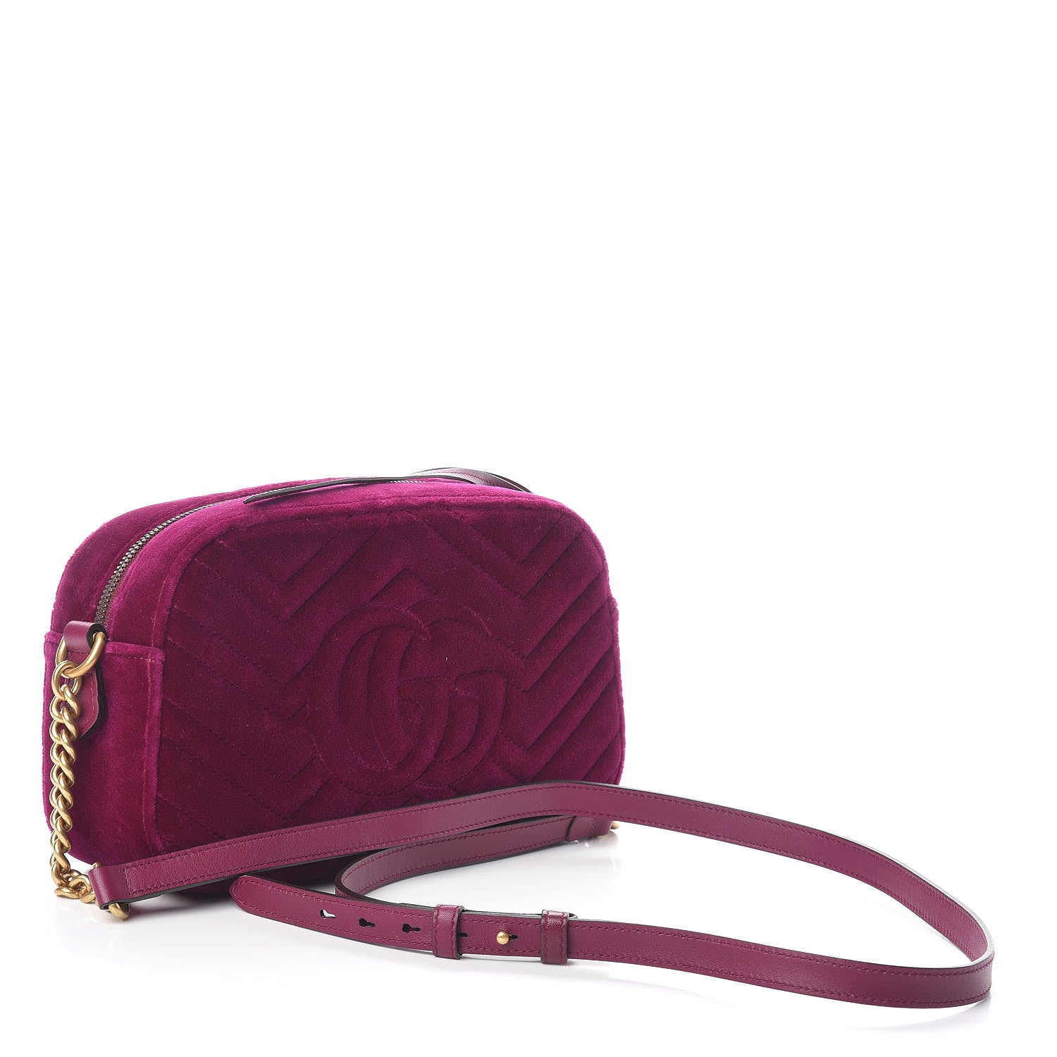 Gucci Velvet Matelasse Small GG Marmont Chain Shoulder Bag Fuchsia Violet Cyclamen 3 of 10