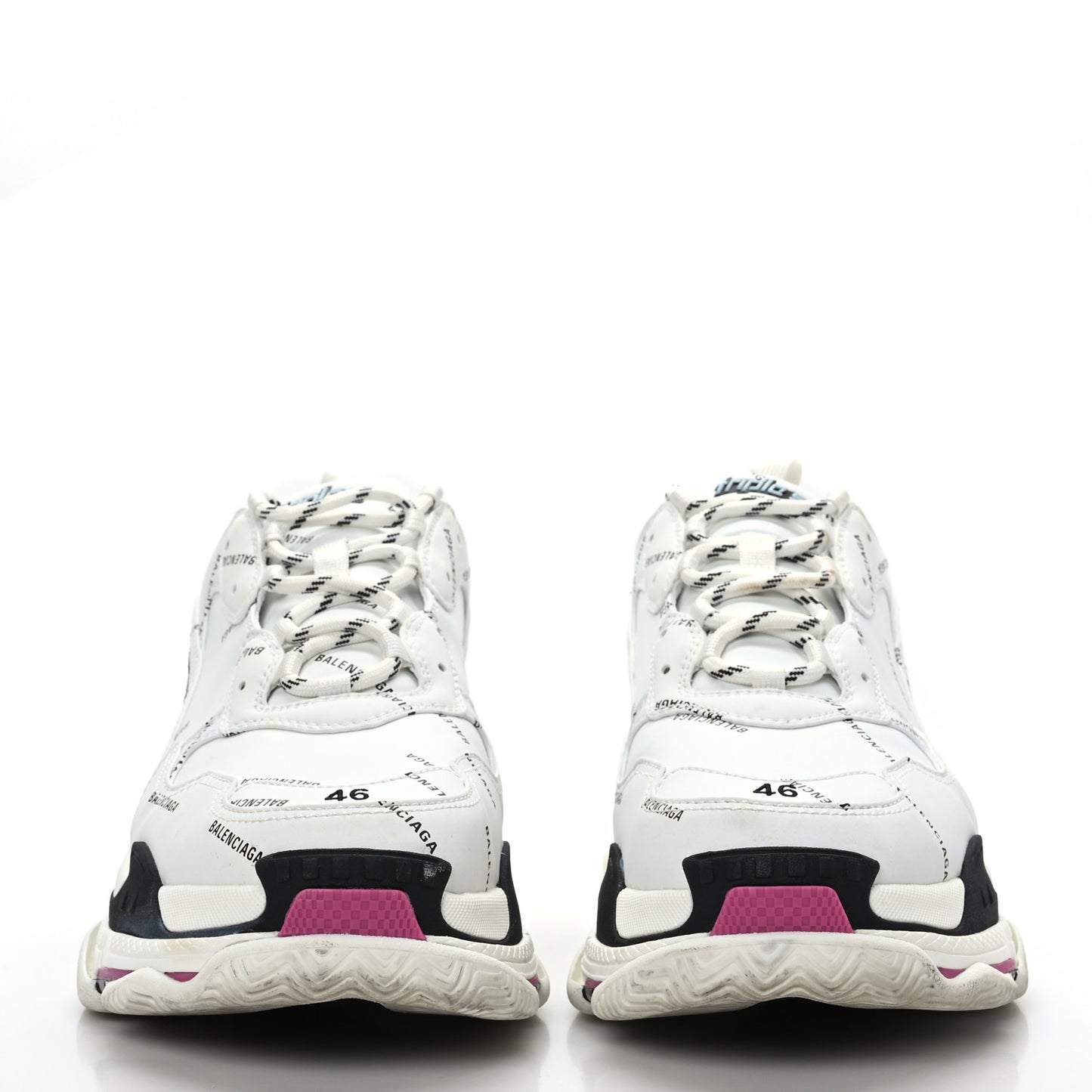 Technical Fabric Allover Logo Mens Triple S Sneakers 46 White Black Pink