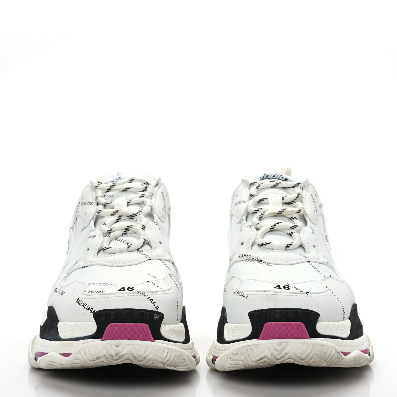Balenciaga Technical Fabric Allover Logo Mens Triple S Sneakers 46 White Black Pink 2 of 8