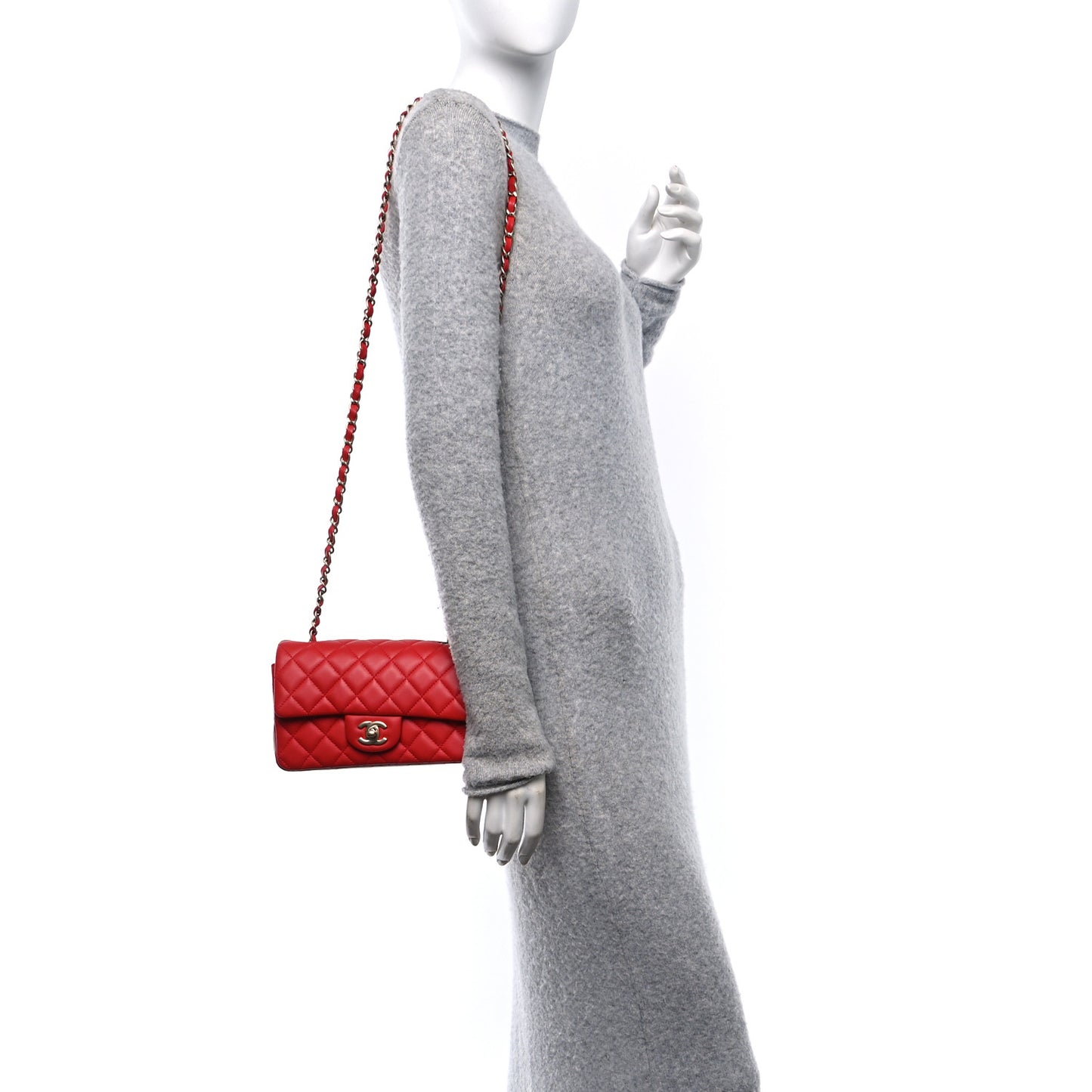 Lambskin Quilted Mini Rectangular Flap Red