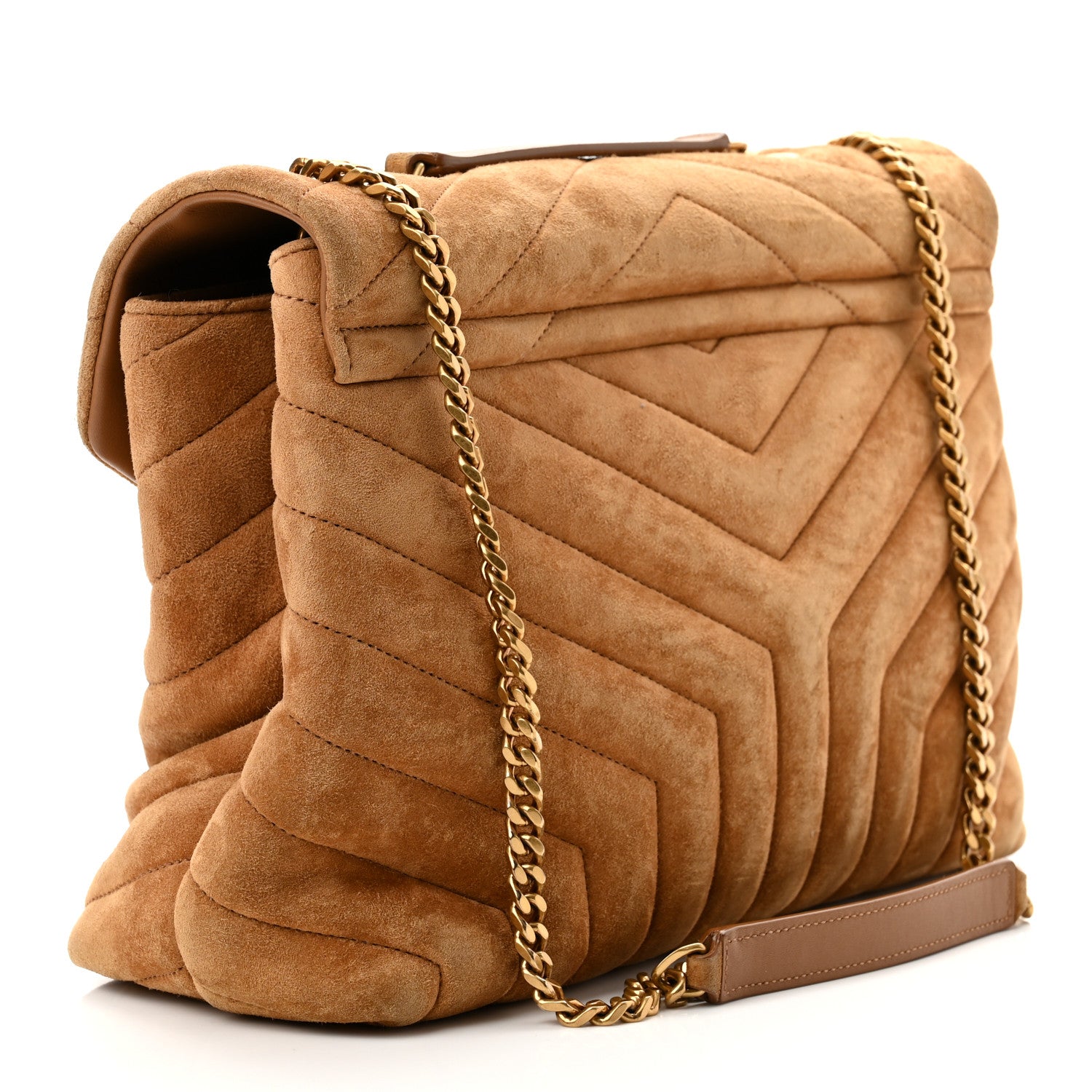 Saint Laurent Suede Y Quilted Monogram Medium Loulou Chain Satchel Cinnamon 3 of 10