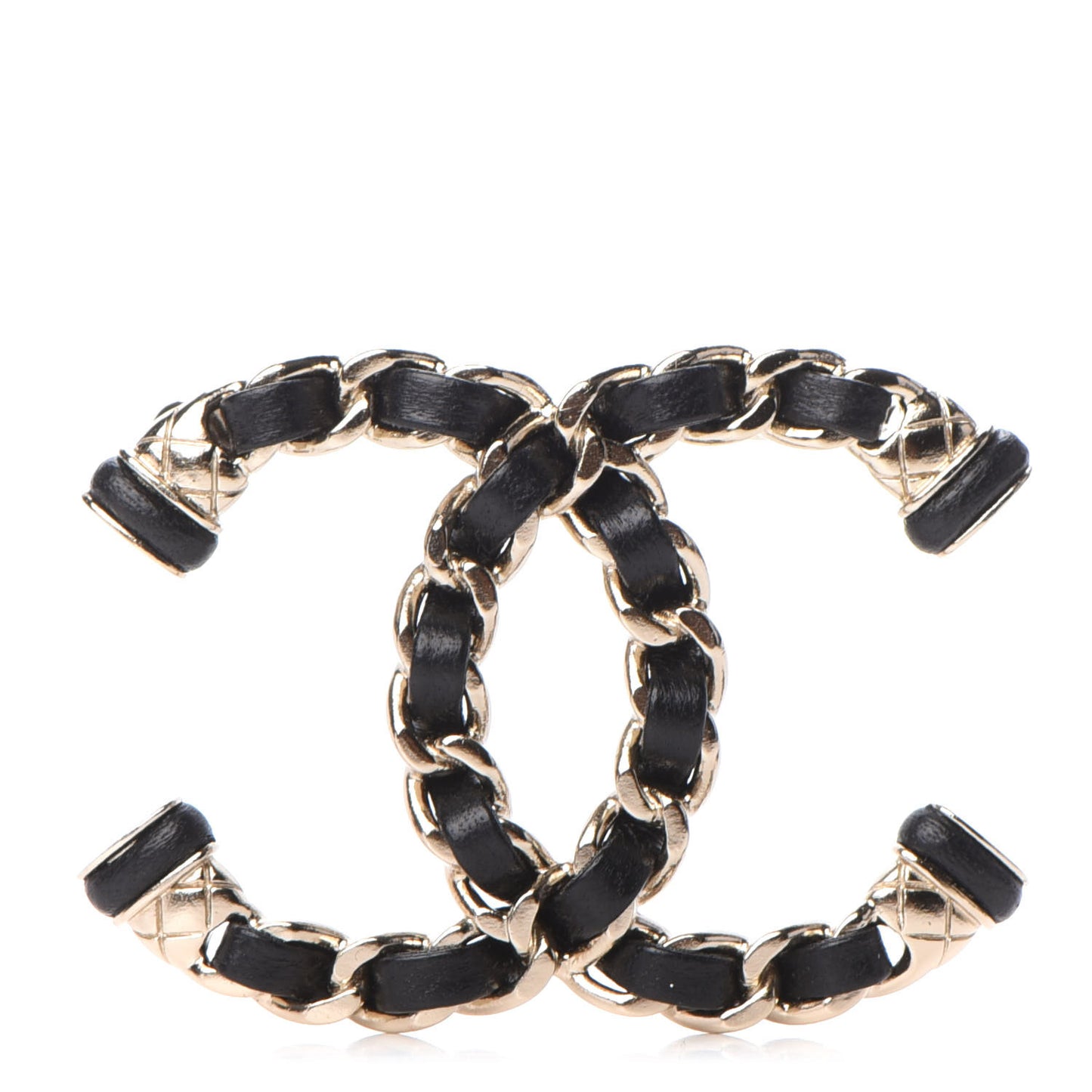 Lambskin Chain CC Brooch Black Gold
