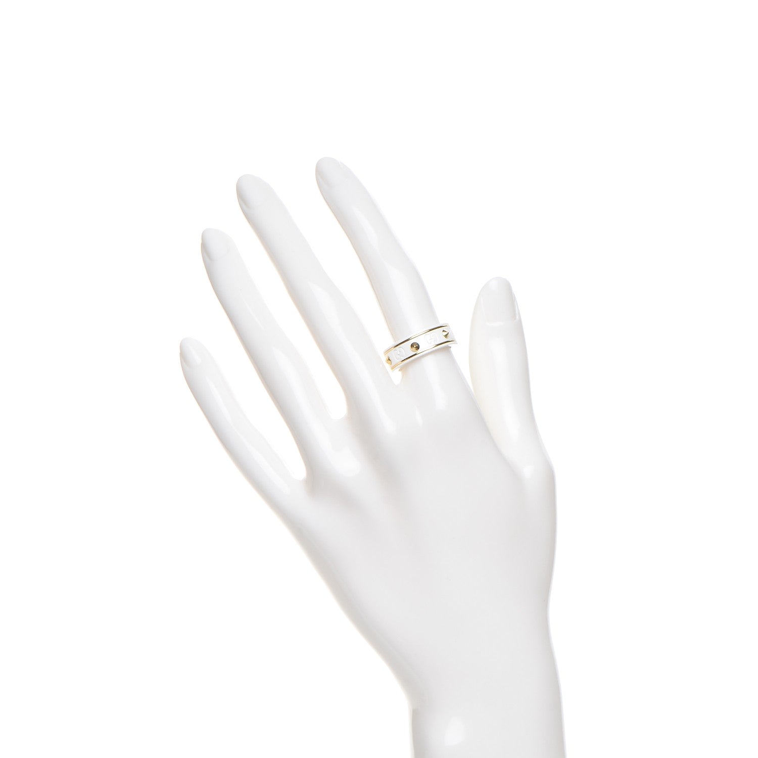 Gucci 18K Yellow Gold 7mm Studded Icon Ring White 52 6 2 of 5