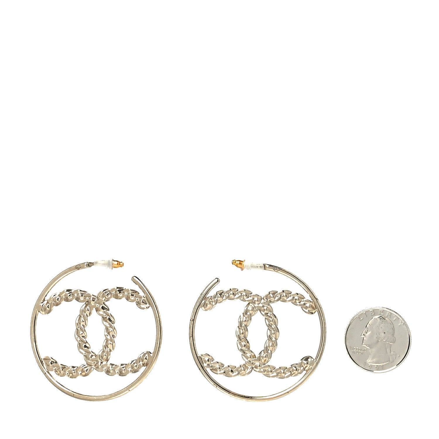 Chanel Crystal High Society CC Hoop Earrings Gold 2 of 5