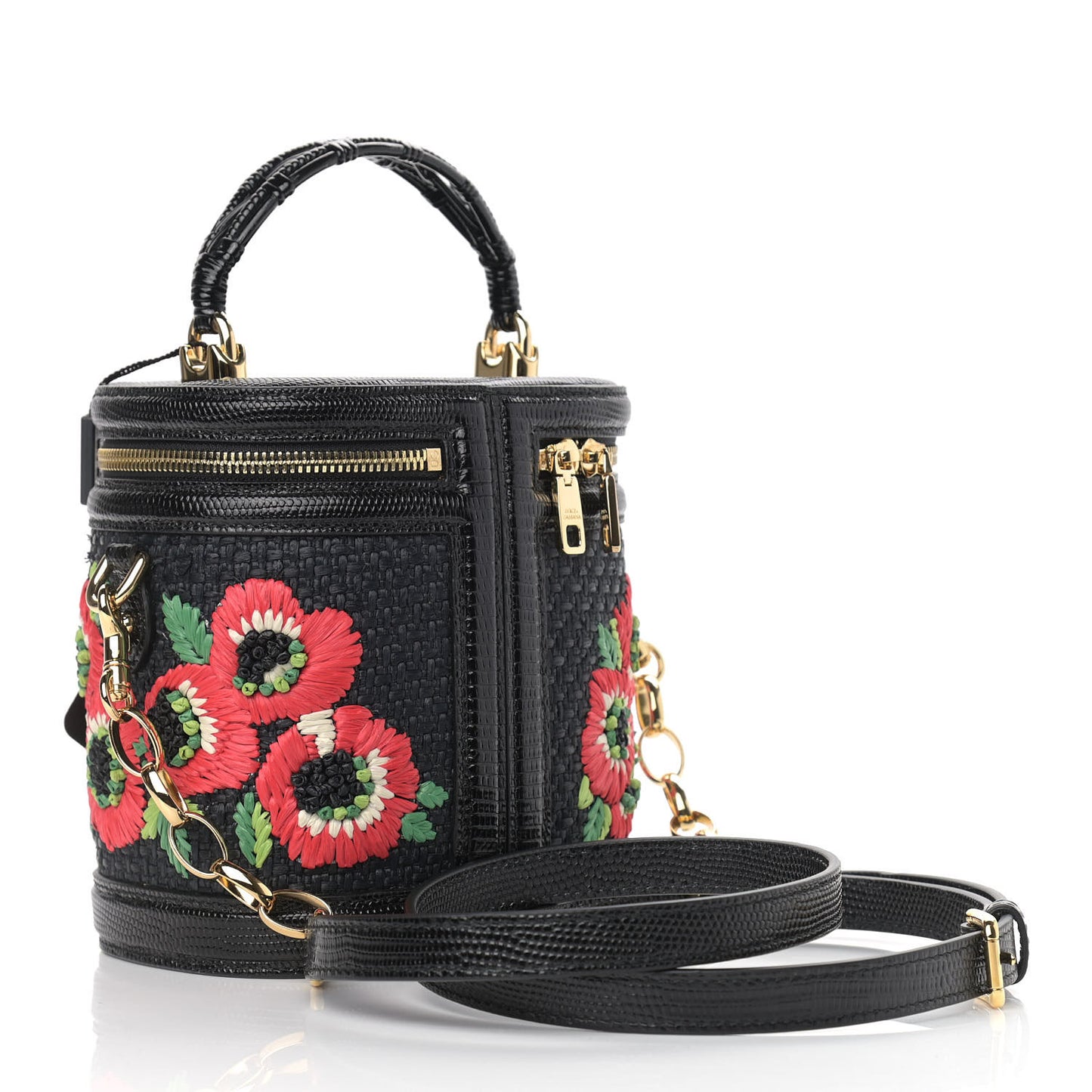 Raffia Snakeskin Vanity Case Black Multicolor