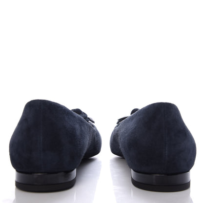 Chanel Suede Patent Camellia CC Ballerina Flat 37 Navy Black 6 of 10