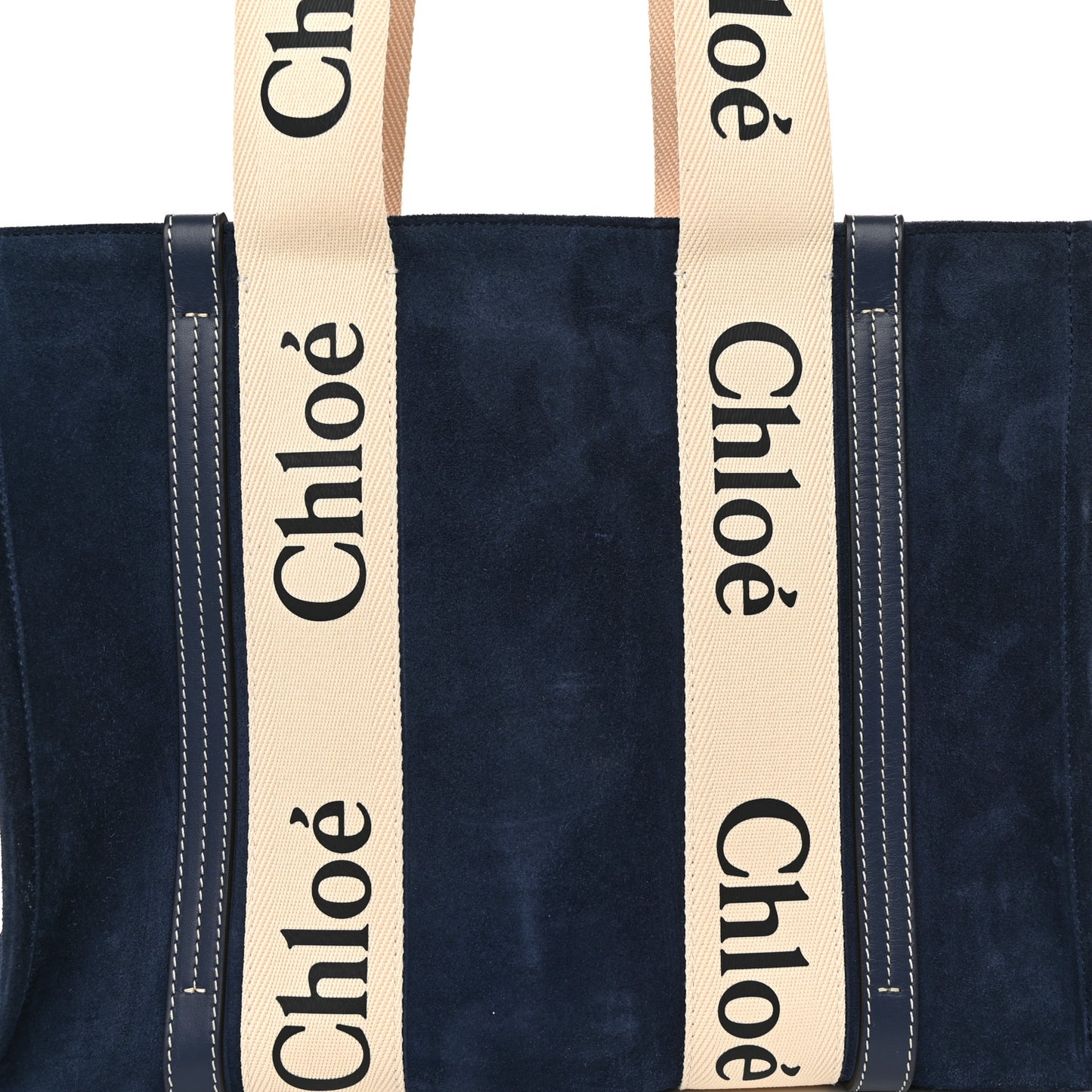 Suede Calfskin Medium Woody Ribbon Tote Navy