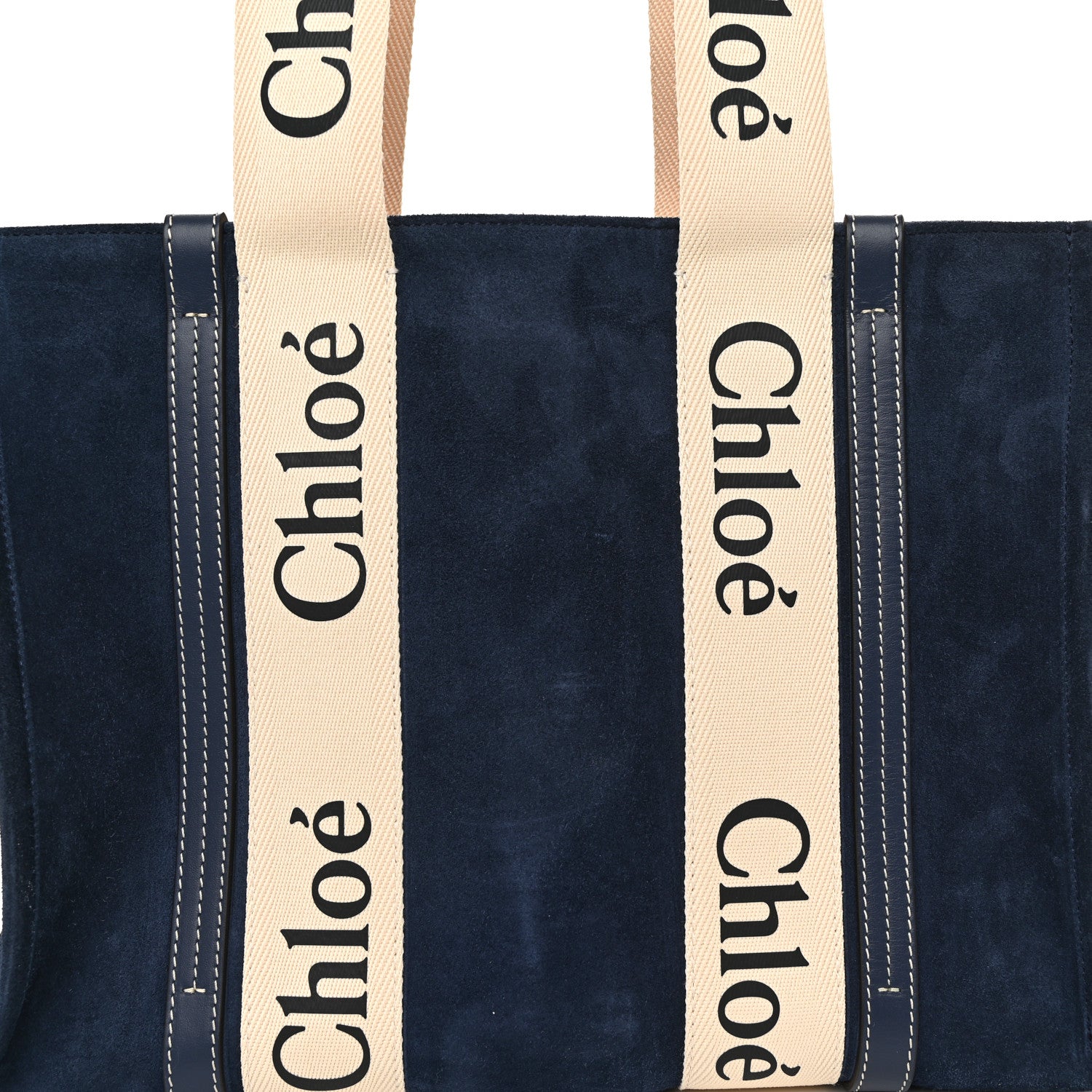 Chloe Suede Calfskin Medium Woody Ribbon Tote Navy 8 of 11