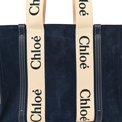 Chloe Suede Calfskin Medium Woody Ribbon Tote Navy 8 of 11