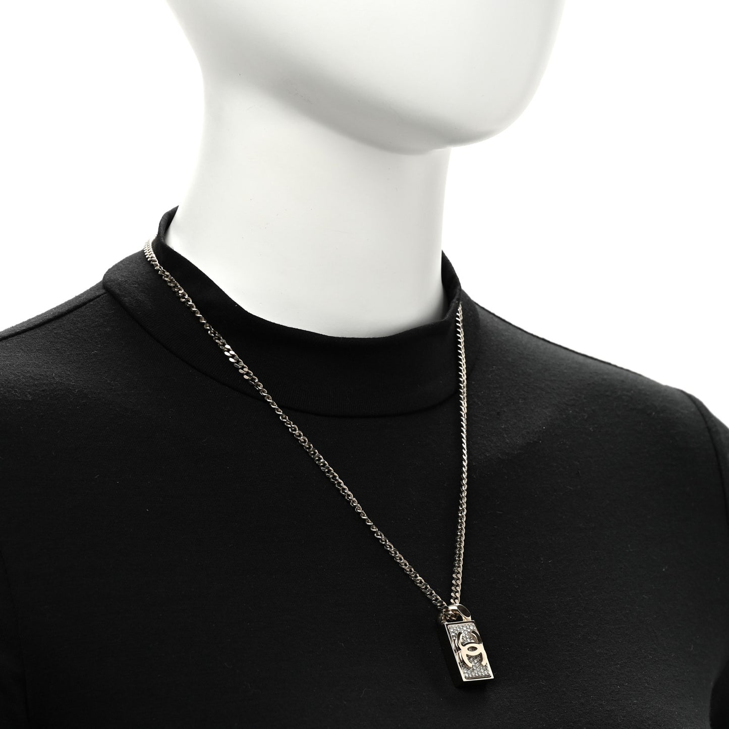 Crystal Dog Tag Charm Necklace Gold