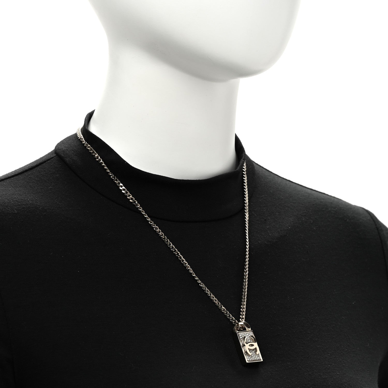 Chanel Crystal Dog Tag Charm Necklace Gold 2 of 6
