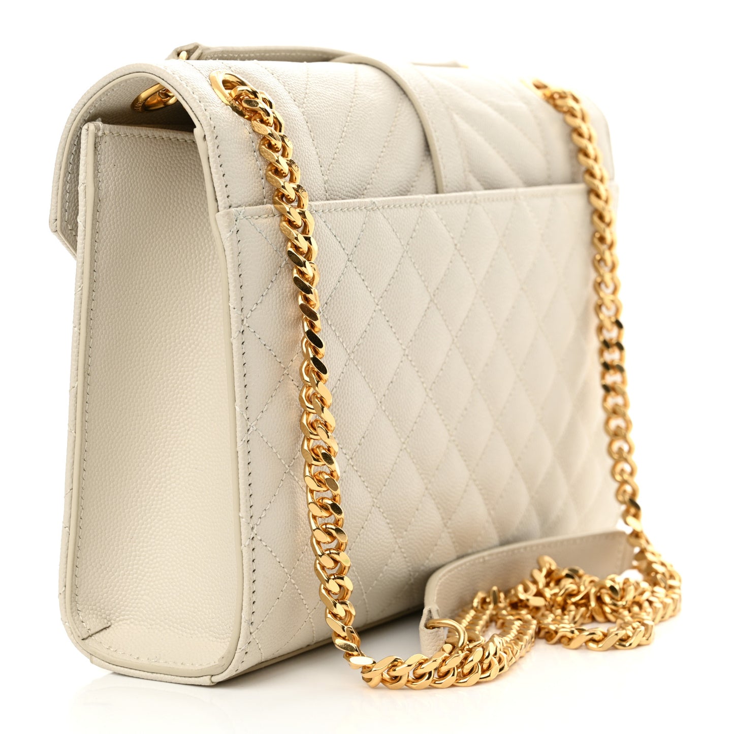 Grain De Poudre Textured Mixed Matelasse Medium Triquilt Monogram Satchel Crema Soft
