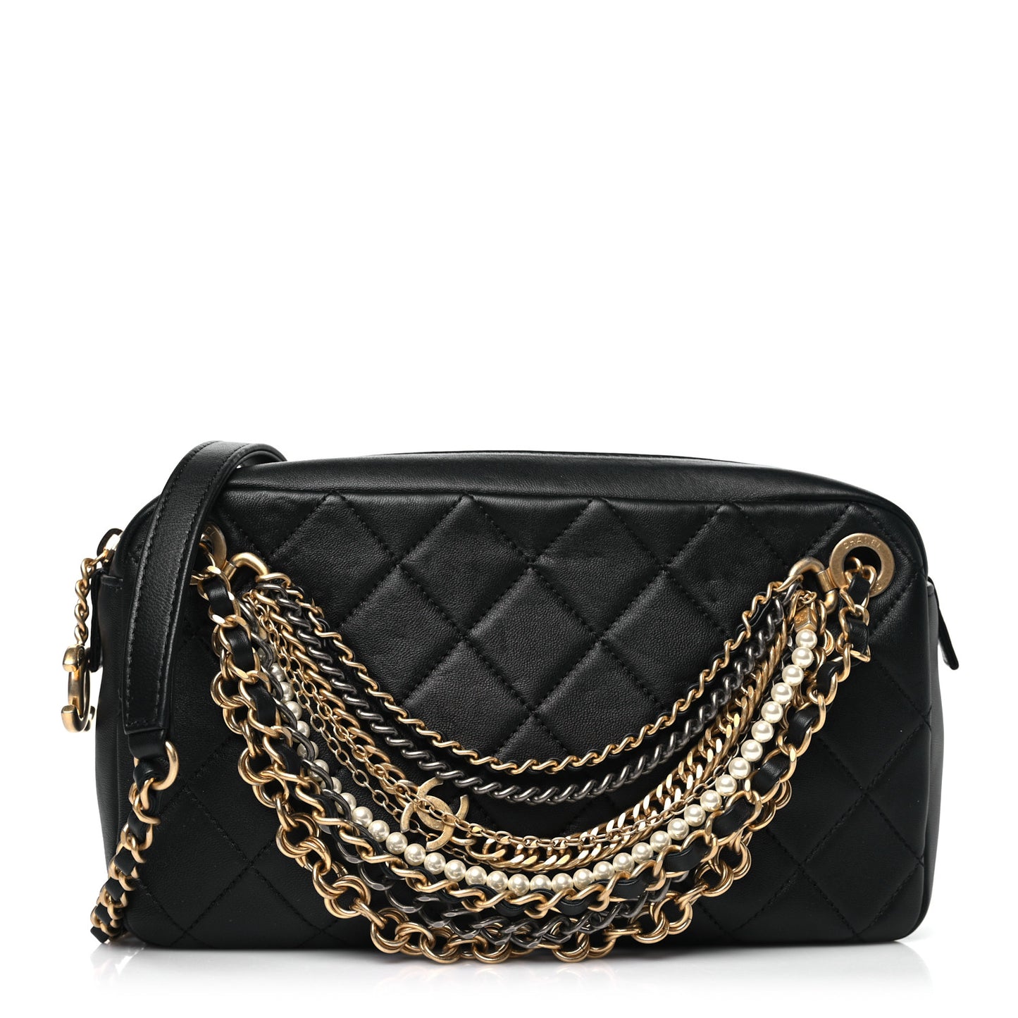 Lambskin Quilted All About Chains Camera Bag Black