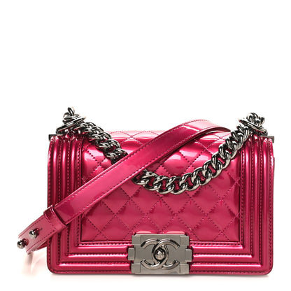Chanel Metallic Patent Calfskin Quilted Small Boy Flap Pink 1 of 10