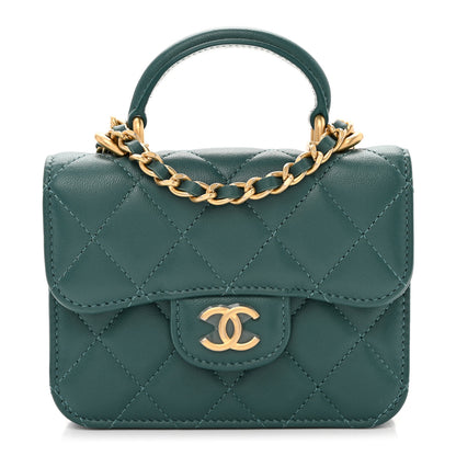 Chanel Lambskin Quilted Top Handle Flap Coin Purse With Chain Green 1 of 10