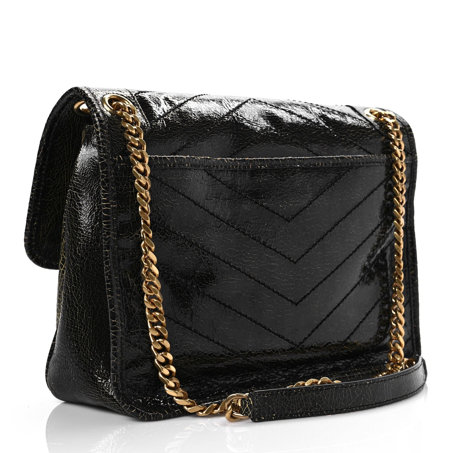 Saint Laurent Crinkled Calfskin Matelasse Monogram Medium Niki Chain Satchel Black Ocra 2 of 6
