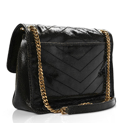 Saint Laurent Crinkled Calfskin Matelasse Monogram Medium Niki Chain Satchel Black Ocra 2 of 6