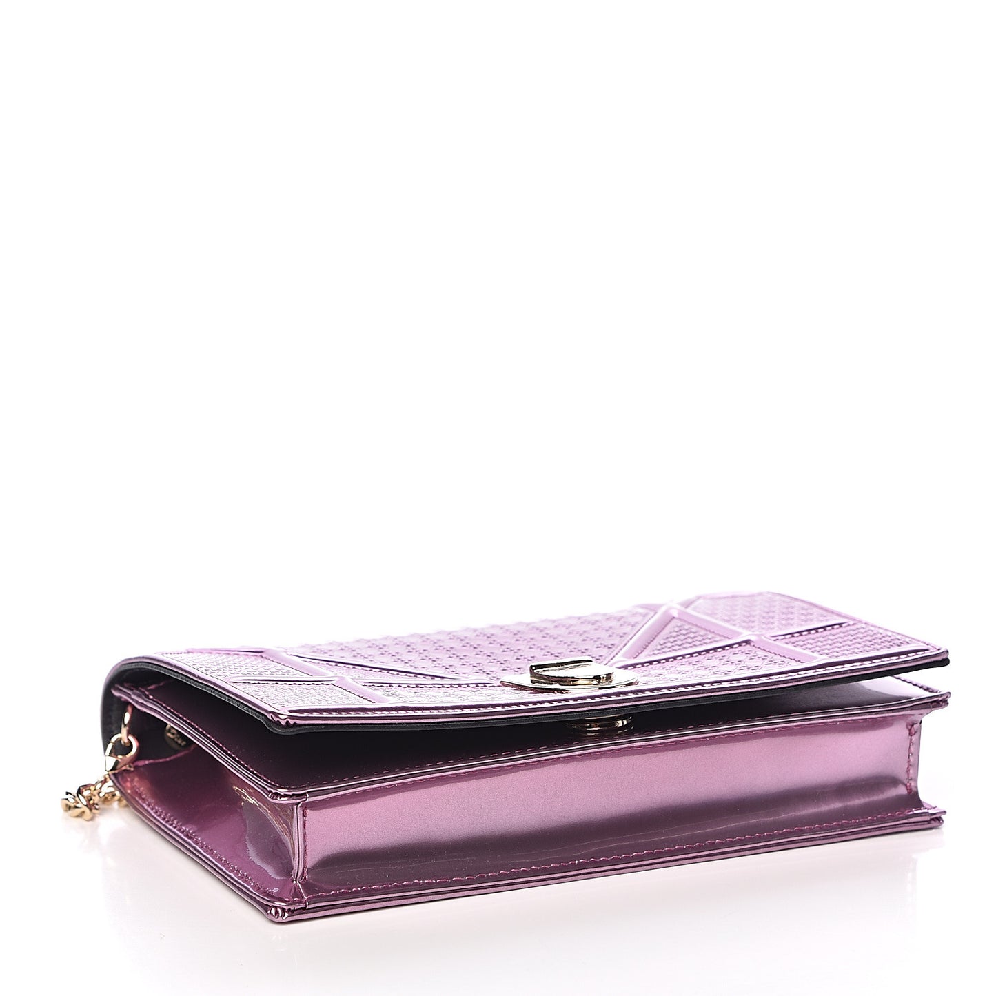 Metallic Patent Micro-Cannage Diorama Wallet on Chain Pouch Pink