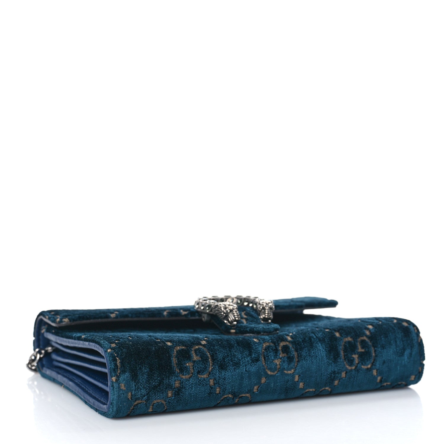 Gucci Velvet GG Monogram Mini Dionysus Chain Wallet Blue Beige Black 4 of 9