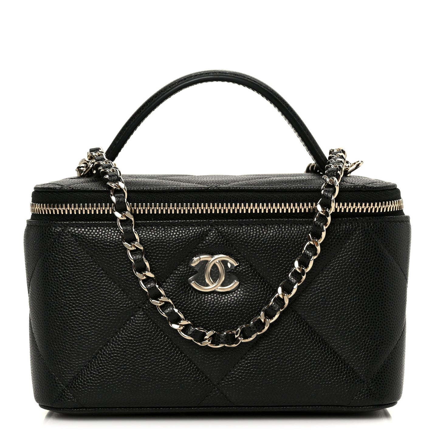 Caviar Quilted Top Handle Long Vanity Black