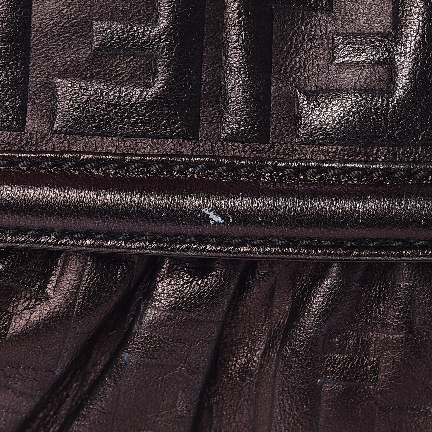 Metallic Calfskin FF Embossed Small Chef Shoulder Bag Bronze