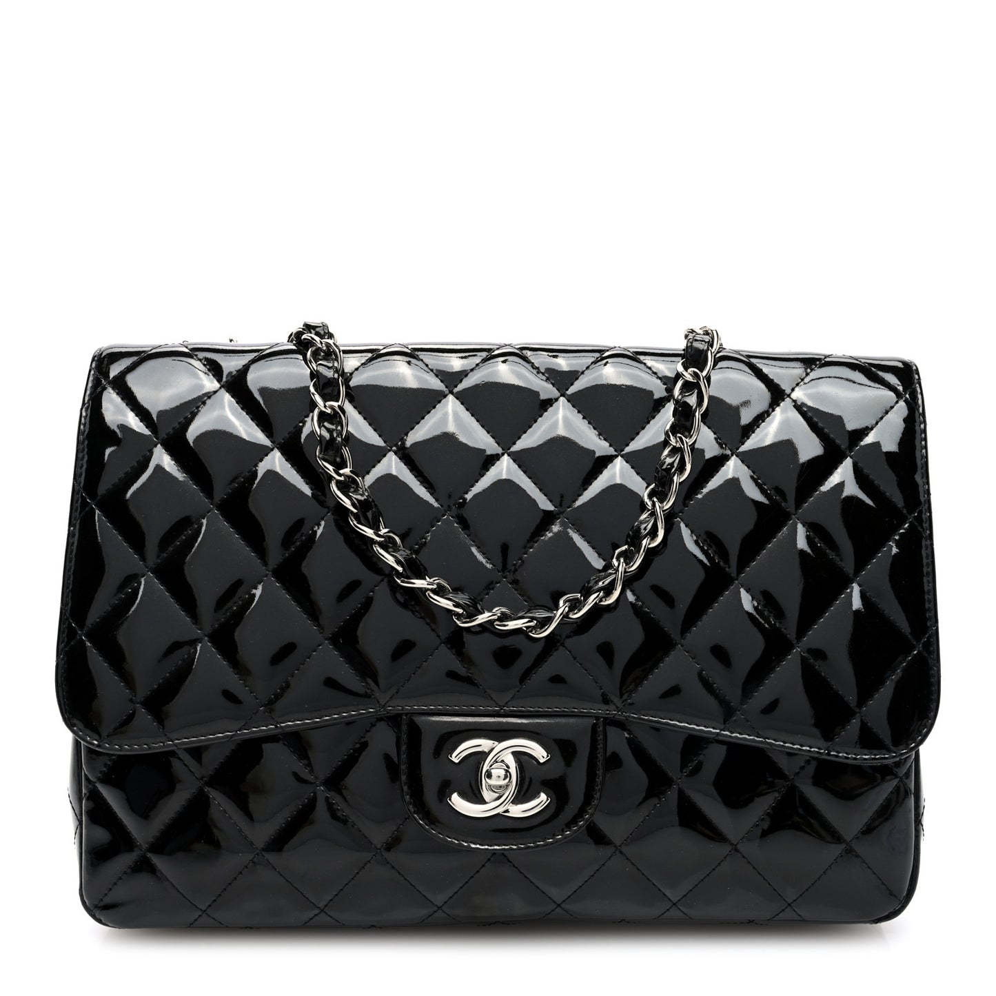 Patent Quilted Jumbo Double Flap Black