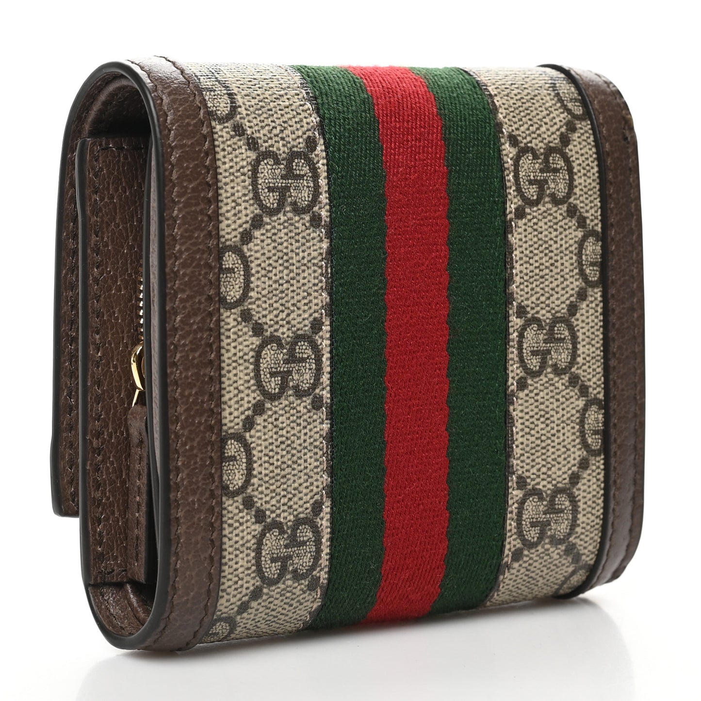 GG Supreme Monogram Textured Calfskin Web Ophidia Card Case Wallet Beige Ebony New Acero