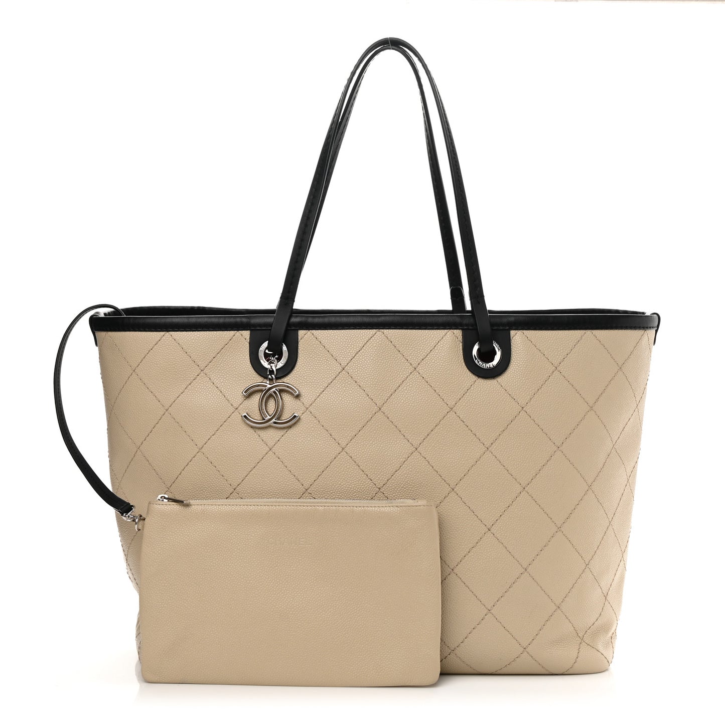 Grained Calfskin Large Fever Shopping Tote Beige