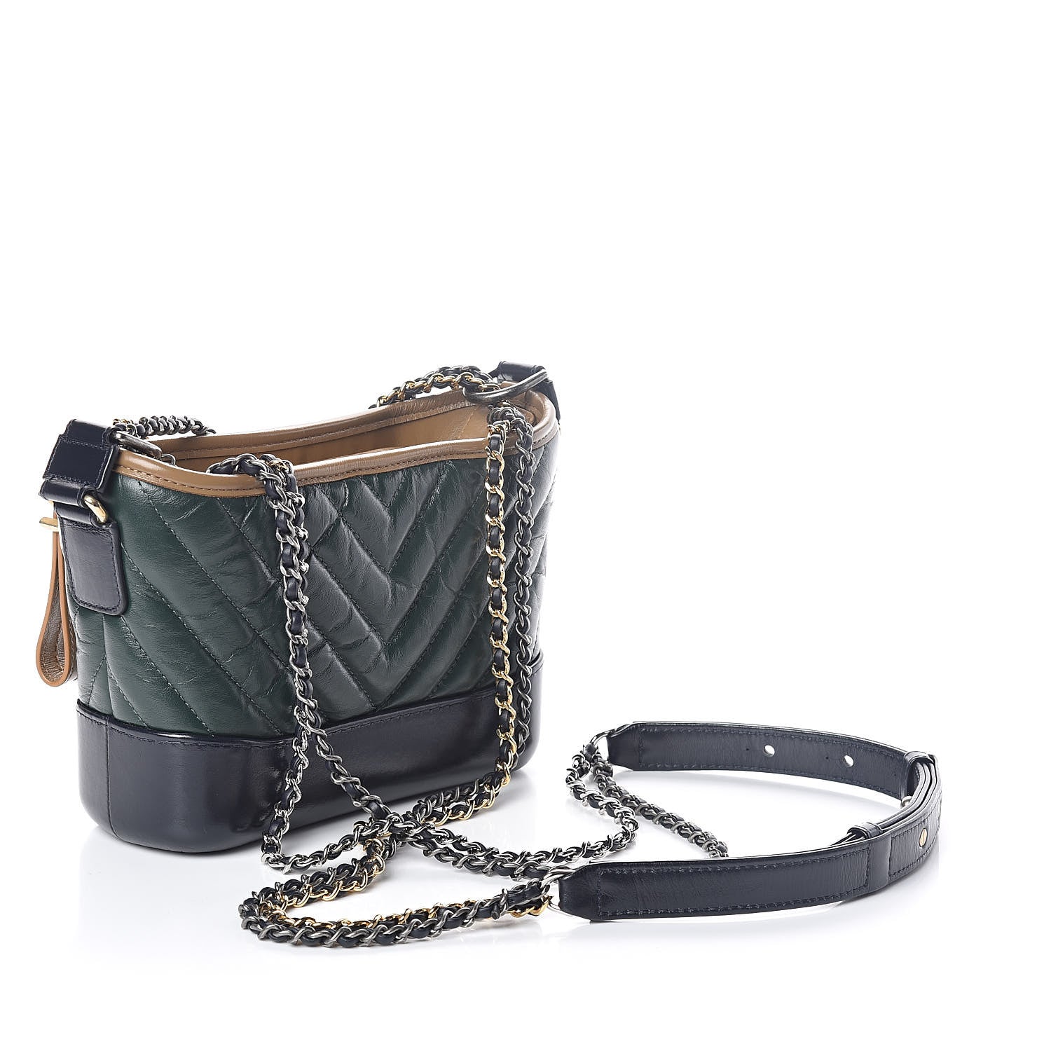 Chanel Calfskin Chevron Quilted Small Gabrielle Hobo Light Brown Blue 3 of 10
