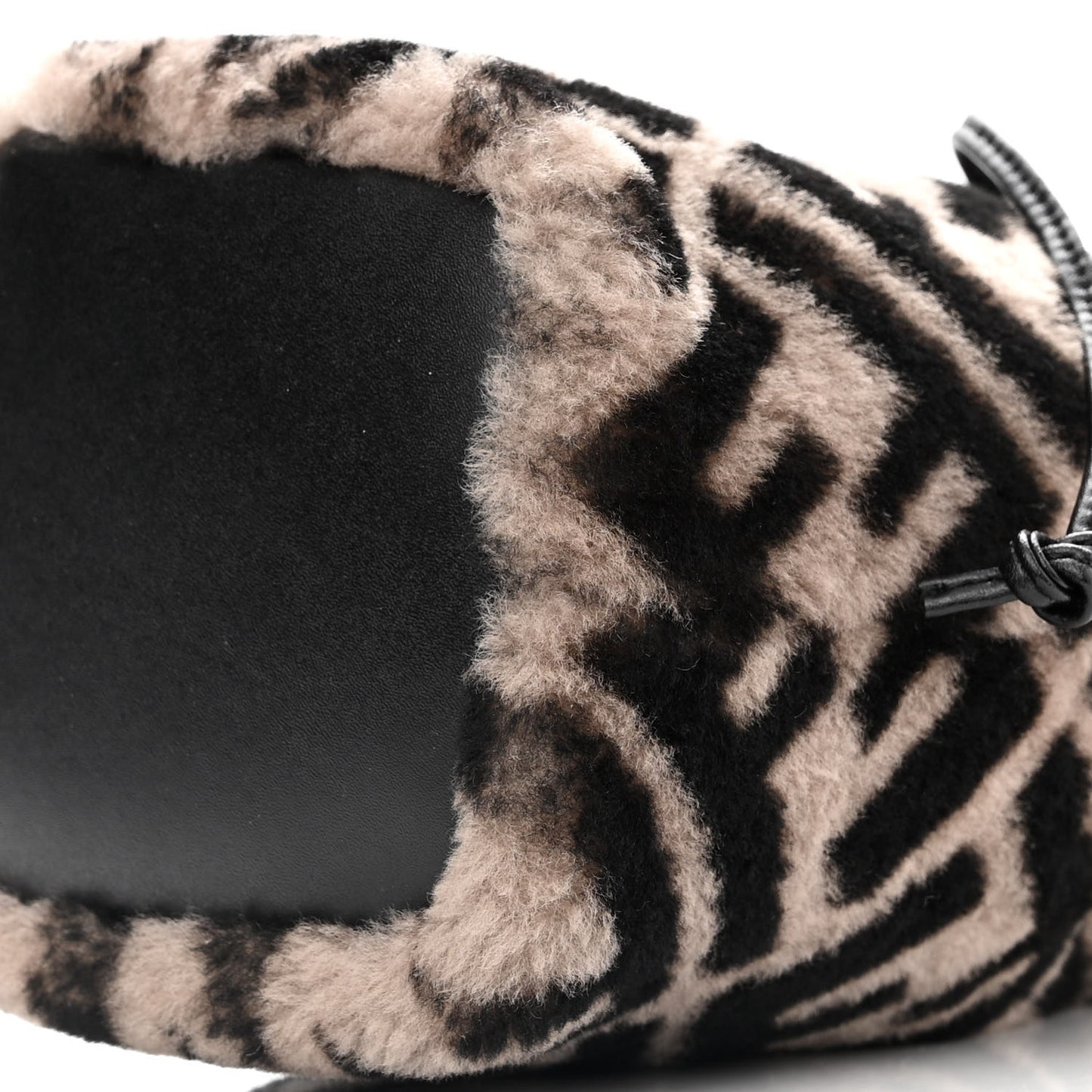 Shearling F is Fendi Macro FF 1974 Diagonal Mini Mon Tresor Bucket Bag Dove Black