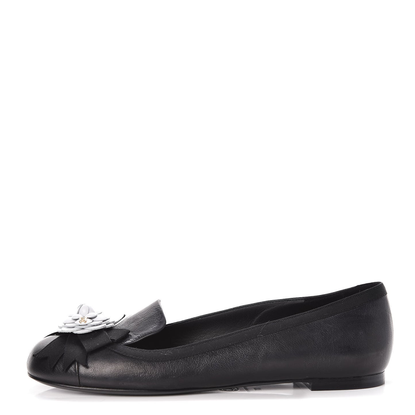Lambskin Camellia Mocassin Loafers 37 Dark Grey